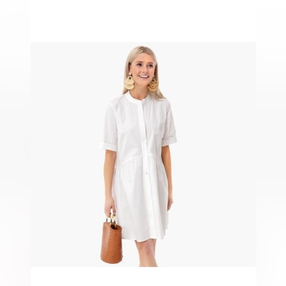 Tuckernuck Women's White Cotton Poplin Royal Shirt Dress Mini Length Size Large